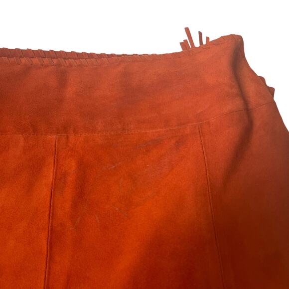 Tamara Mellon Fringed Boho Suede Skirt Burnt Orange 6 $895 - Picture 8 of 16